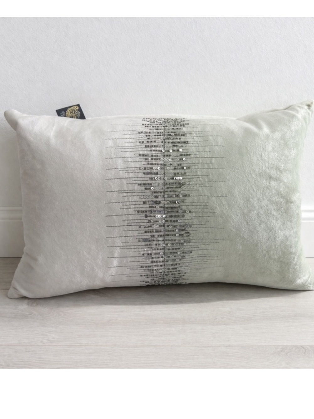 Devi Design Boutique White Mint Sequins Decorative Pillow 18” x 13”